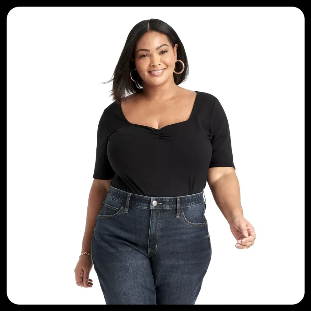 NWT Ava & Viv Black Top with Sweetheart Neckline in XXL or 1X